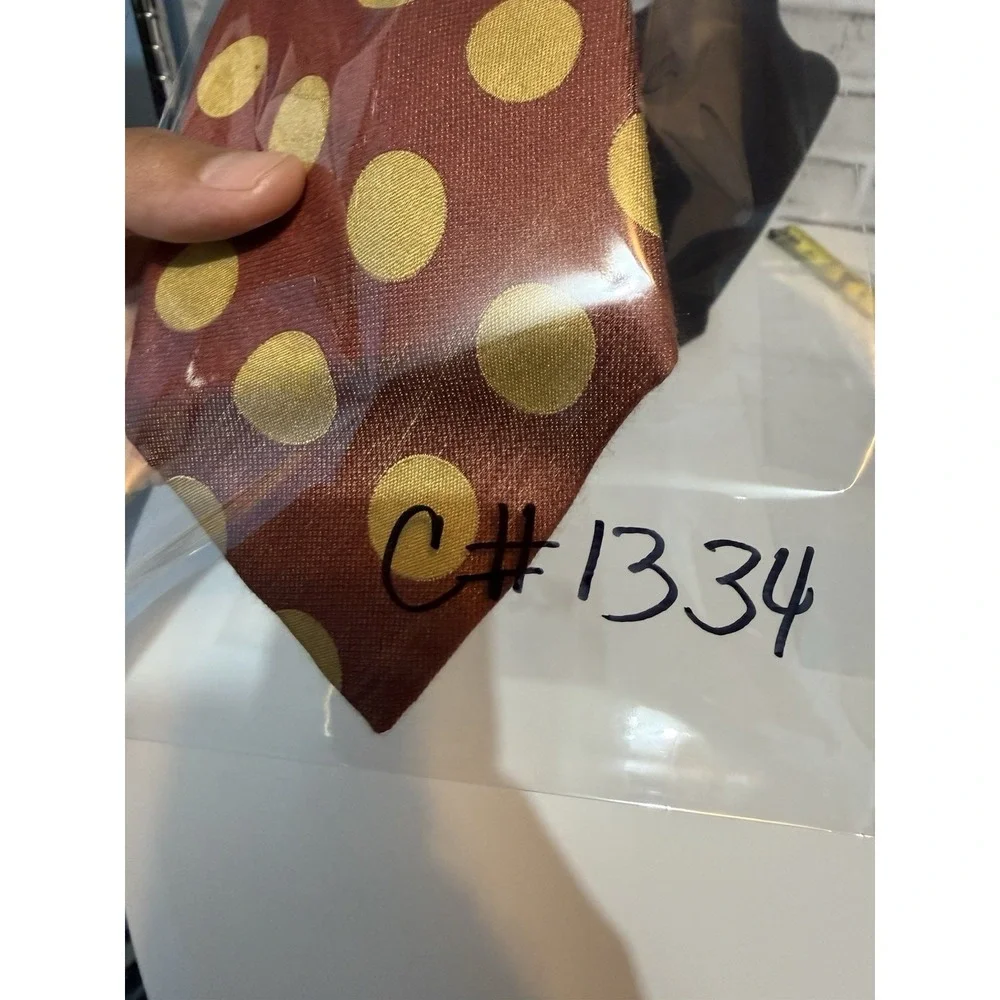 Vintage Fendi Cravatte Silk Necktie Brown Gold Polka Dot Made In Italy Tie